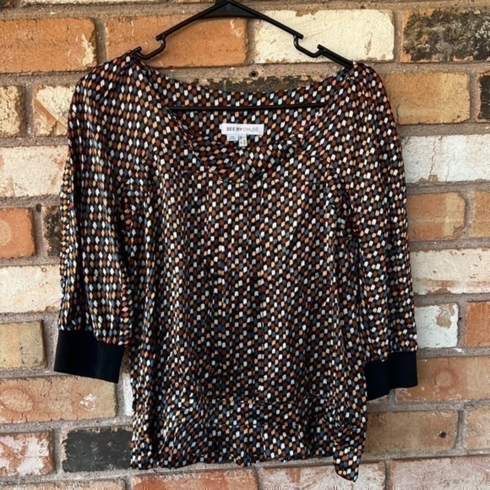 See By Chloe Silk Peter Pan Geometric Pleated Top